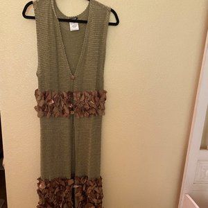 FLOOR LENGTH DUSTER, MADE IN ITALY, OLIVE & COPPER